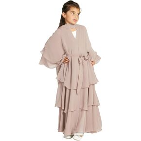 Girls Muslim Dress Chiffon Kaftan Maxi Dress Cardigan Robe Islamic Modest Hijab Dress for Girls Prayer Abaya Dress