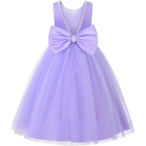 JerrisApparel Flower Girl Dress Sleeveless Tulle Skirt Pearl Trim Back Bow Wedding Party Gown