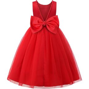 JerrisApparel Flower Girl Dress Sleeveless Tulle Skirt Pearl Trim Back Bow Wedding Party Gown in Saudi Arabia