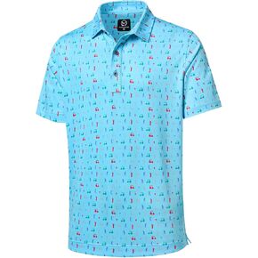Mens Polo Shirt Performance Moisture Wicking Men's Golf Shirts Casual Lightweight Golf Shirt Dry Fit Fashion Print Short Sleeve Fun Polo Shirts for Men