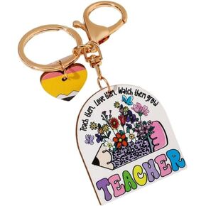 COLORFUL BLING Wooden Rainbow Tassel Keychain Rainbow Inspirational Gifts Teacher Keyring for Teacher's Day Gift