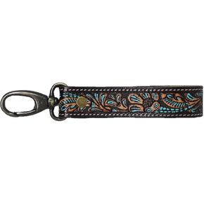 CHALLENGER Horse Western Turquoise Floral Tooled Handcrafted Leather Lanyard Strap Keychain Key Fob Wristlet 19FK09