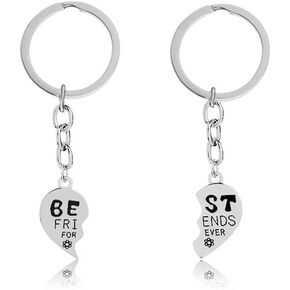 Best Friends Forever Keychain Charm Key Ring Broken Heart-shaped Puzzle BFF Friendship Best Friends Gifts Matching Keychain Birthday Christmas Gifts