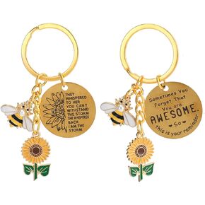 Sunflower Keychains Gifts for Women 2Pcs Sunflower Inspirational Keyring Friendship Sunflower Keychain with Bee for Women Men Bag Purse Wallet Handbags Backpack
