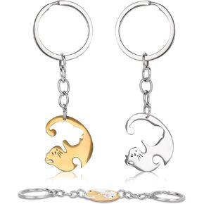 Heart Puzzle Keyrings for Couples, 2 Pcs Stainless Steel Cats, White and Black, Keychains for Him and Her