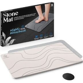 Stone Bath Mat, Super Absorbent Shower and Kitchen Mat - Quick Drying Stone for Bathroom & Kitchen Floors - Quick Water Absorbent,Non-Slip Stone Mat, in Dark Gray Colors (23.6"x15.4")