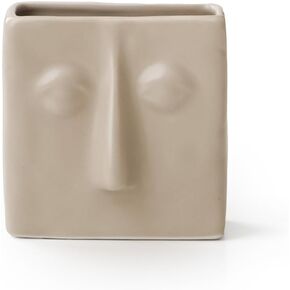 Abstract Oval Face Bud Vase, Display Small Plants and Flowers, Matte Crème