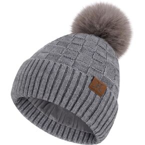Women Winter Beanie Hats Knit Plaid Pompom Beanies Slouchy Fleece Lined Womens Hat Skull Cap Cold Weather Gifts for Women
