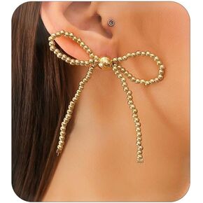 Sweet Cool Bow Earrings Bracelet Necklace Imitation Pearl Seed Beaded Bow Knot Collar Tie Necklace Simple Gothic Jewelry Set for Women