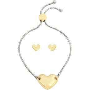 Steve Madden Womens Puffy Heart Bracelet & Earring Jewelry Set