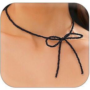Sweet Cool Bow Earrings Bracelet Necklace Imitation Pearl Seed Beaded Bow Knot Collar Tie Necklace Simple Gothic Jewelry Set for Women in Kuwait