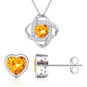 Iefil Birthstone Necklace and Heart Birthstone Earrings Set