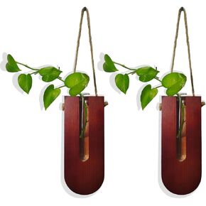 Wood Wall Planter Indoor, Hanging Wall Vase, Propagation Station, Hanging Planter for Dried Flowers, Boho Wall Decor for Living Room Bedroom Kitchen (A - 3pcs)