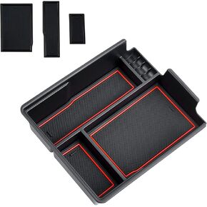 Premis Center Console Organizer Compatible with Hyundai Palisade 2022 2021 2020 (Not for 2023 Palisade) ABS Center Console Tray Armrest Storage Box with Black Mats and Red Mats