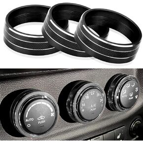 Knob Cover for Wrangler 2011-2018 JK JKU A/C Climate Control Radio Volume Center Console Switch Button Ring Trim Interior Accessories Compatible with Dodge Challenger 2008-2014,Compass 11-16,Red 3 Pcs