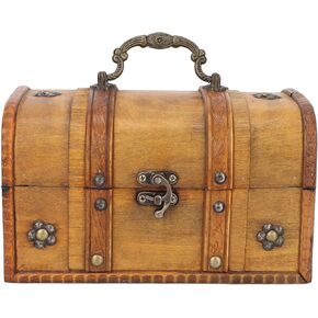 FILFEEL Vintage Wooden Box Elegant Retro Jewelry Storage Box Treasure Box Portable Decorative Suitcase Memory Box for Home Decoration