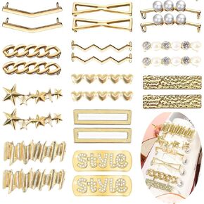 LOTOFUN Gold Sneaker Shoelace Charms: Women 24 Pieces/12 Pairs Shoes Lace Charm Decoration Accessories - DIY Jewelry Bling Sneaker Shoelace Women Decoration