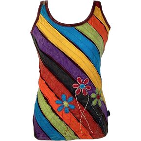 Agan Traders 2024 Knit Stretchy Rib Cotton Funky Boho Gypsy Patchwork Summer Tank Top Cami