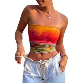 Women Y2k Tube Top Vintage Floral Strapless Backless Bandeau Going Out Crop Tops Aesthetic Off Shoulder Tank