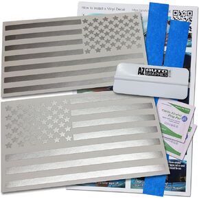 (Matte Black 4" x 7") Two US American Flag Decal Sticker Die-Cut Subdued Car Truck