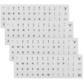 English Keyboard Stickers, 4 Pcs Universal Laptop Keyboard Stickers Keyboard Letter Replacement Stickers Matte Black Background and White Lettering Stickers for Computer Laptop Desktop