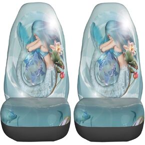Ocean Lotus Mermaid Girl in Bubble 2 Pcs Car Seat Covers Set Vehicle Front Seat Protector Auto Interior Accessories Protetors Car Mat Covers Universal fit Most Car SUV Van Truck