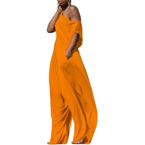Womens Casual 2 Piece Outfit Loose Off Shoulder Crop Tops Harem Pants Jumpsuit Tracksuits Set