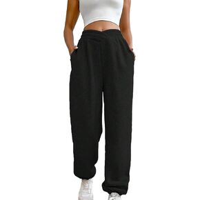 COZYEASE Women's High Waisted Crossover Sweatpants Baggy Athletic Joggers Y2K Casual Yoga Fall Pants with Pockets