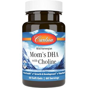 Carlson - Mom's DHA with Choline, 3:1 DHA to EPA Ratio Found in Breastmilk, Growth and Development, 60 Softgels