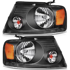 Headlight Assembly for ford for F-150 2004-2008 Black Housing Amber Reflector Clear Lens Driver and Passenger Side Headlamp