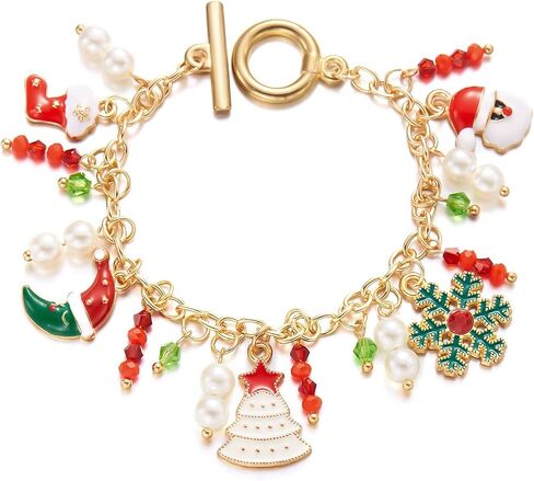 Christmas Charm Bracelets Cute Christmas Tree Pendant Bracelet Colorful Beaded Santa Claus Christmas Tree Stockings Snowflake Gift Box wreath crutch Candy Elk Pendant Bracelet for Christmas Party in Saudi Arabia