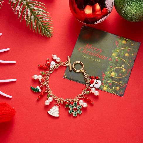 Christmas Charm Bracelets Cute Christmas Tree Pendant Bracelet Colorful Beaded Santa Claus Christmas Tree Stockings Snowflake Gift Box wreath crutch Candy Elk Pendant Bracelet for Christmas Party in Saudi Arabia
