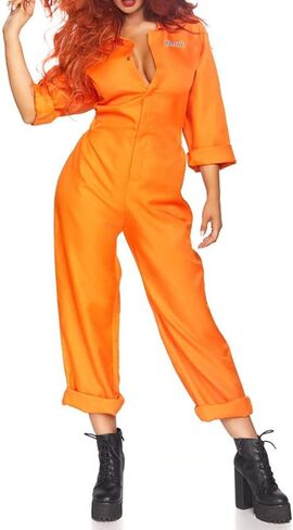 Orange Prison Jumpsuit Costume Women Men Jail Halloween Costumes Couples Matching Prisoner Cosplay Outfits in Kuwait