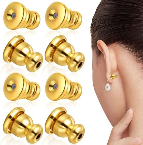 Earring Backs - 8pcs Locking Earring Backs for Studs, Hypoallergenic 18k Gold Colour Retention Earring Backs Replacements for Studs Droopy Ears (Gold and Silver) in Saudi Arabia