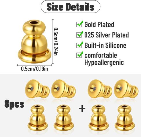 Earring Backs - 8pcs Locking Earring Backs for Studs, Hypoallergenic 18k Gold Colour Retention Earring Backs Replacements for Studs Droopy Ears (Gold and Silver) in Saudi Arabia