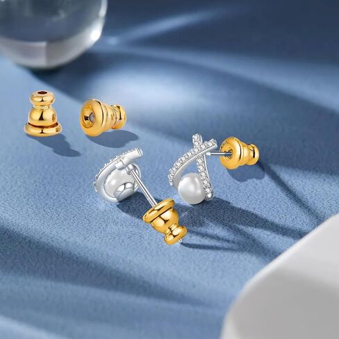 Earring Backs - 8pcs Locking Earring Backs for Studs, Hypoallergenic 18k Gold Colour Retention Earring Backs Replacements for Studs Droopy Ears (Gold and Silver) in Saudi Arabia