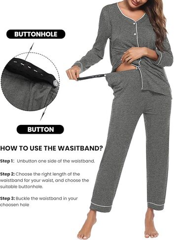 Ekouaer Maternity Pajama Set Button Down Nursing Pajamas Long Sleeve Breastfeeding Loungewear with Adjustable Pants in Kuwait