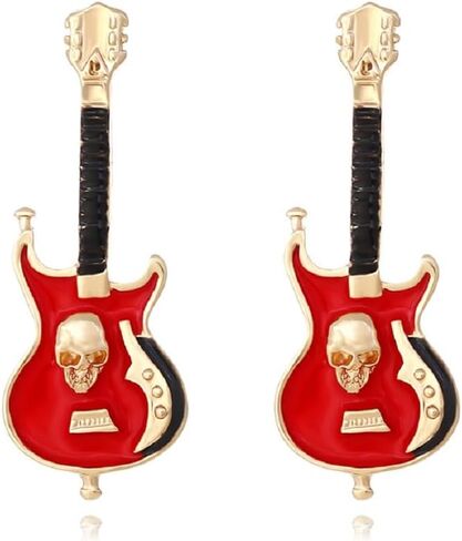 Electric Guitar Earrings, Gothic Skull Guitar Dangle Earrings for Women, Bohemian Punk Rock Guitar Vacation Earrings, Hip Hop Guitar Statement Earrings Summer Boho Jewelry in Saudi Arabia