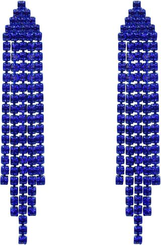 EleQueen Rhinestone Chandelier Statement Tassel Earrings for Women, Linear Drop Dangle Earrings Costume Jewelry Wedding Bridal Party Blue Blue-Tone in Kuwait