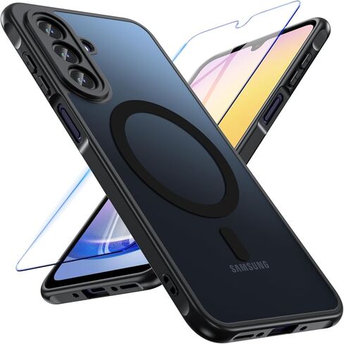 جراب BESINPO مغناطيسي لهاتف Samsung Galaxy A25 5G، حماية من السقوط من الدرجة العسكرية مع واقي شاشة من الزجاج المقسى وغطاء ممتص للصدمات رفيع لهاتف Samsung A25 5G (أسود) in Kuwait