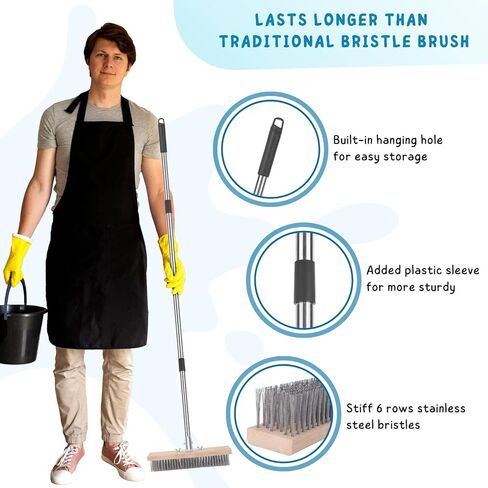 Floor Scrubber Brush with Long Handle for Deck Cleaning, 52'' Stiff Bristle Scrub Brush for Shower, Bathroom, Boat, Concrete, Carpet, Garage, Boat Cleaning, Small Outdoor Push Broom in Kuwait