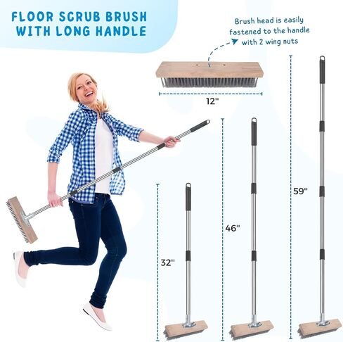 Floor Scrubber Brush with Long Handle for Deck Cleaning, 52'' Stiff Bristle Scrub Brush for Shower, Bathroom, Boat, Concrete, Carpet, Garage, Boat Cleaning, Small Outdoor Push Broom in Kuwait