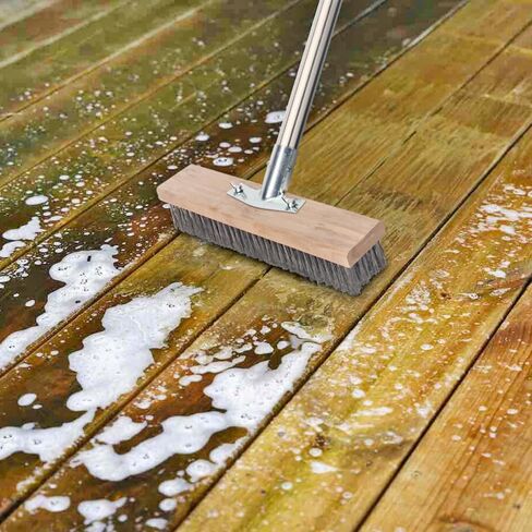 Floor Scrubber Brush with Long Handle for Deck Cleaning, 52'' Stiff Bristle Scrub Brush for Shower, Bathroom, Boat, Concrete, Carpet, Garage, Boat Cleaning, Small Outdoor Push Broom in Kuwait