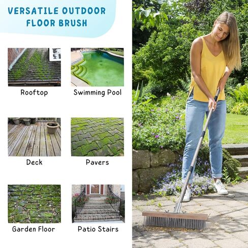 Floor Scrubber Brush with Long Handle for Deck Cleaning, 52'' Stiff Bristle Scrub Brush for Shower, Bathroom, Boat, Concrete, Carpet, Garage, Boat Cleaning, Small Outdoor Push Broom in Kuwait