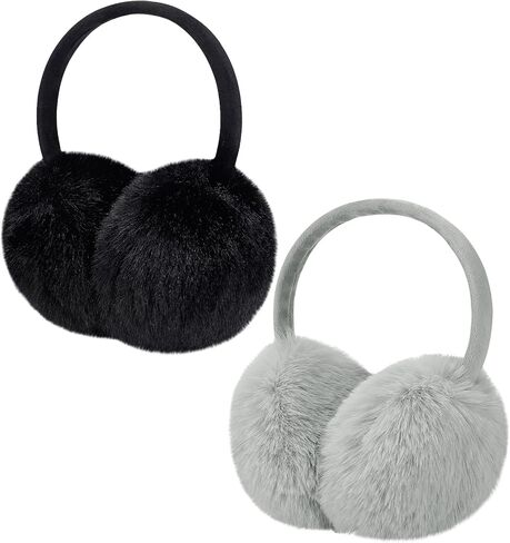 MADHOLLY 2 Pack Adjustable Faux Fur Earmuffs- Soft Warm Ear Muffs for Winter Women Men in Kuwait