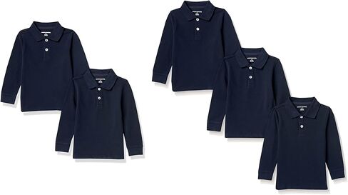 Amazon Essentials Boys and Toddlers' Long-Sleeve Pique Polo Shirts, Multipacks in Saudi Arabia