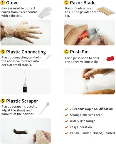 7 Seconds Speedy Fix Strong Instant Adhesive & Filling Powders Reinforcing Waterproof Super Repair Glue Fix for Metal Surfaces & Hard Plastic Products (Black&Grey 9PC) in Kuwait