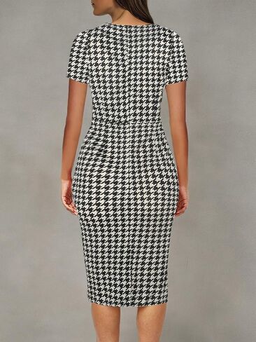 CISMARK Women's Vintage Short Sleeve Polka Dot Falbala Fold Slim Fit Pencil Dress in Saudi Arabia