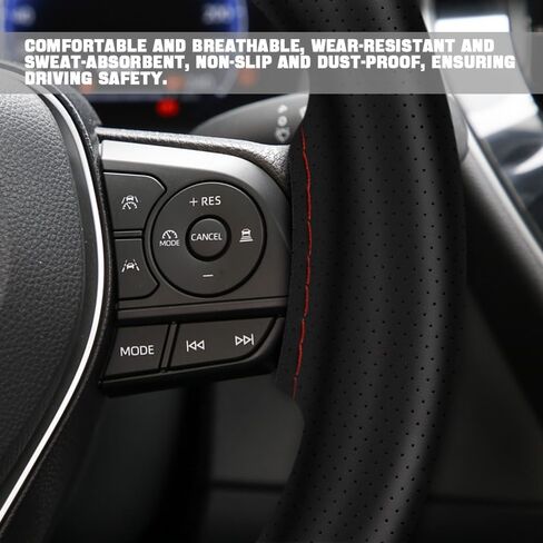 Genuine Leather Steering Wheel Cover, Stitch on Wrap, 15 Inch Steering Wheel Wrap Universal for Car Truck SUV, Breathable & Anti-Slip, DIY Sewing with Needle Thread (Black+Red) in Saudi Arabia