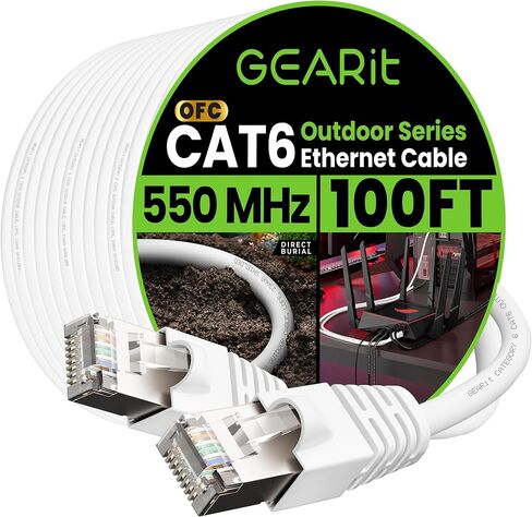 كابل إيثرنت خارجي GearIT Cat6 (10 أقدام) 23AWG نحاس نقي، FTP، LLDPE، مقاوم للماء، دفن مباشر، داخلي، مقاوم للأشعة فوق البنفسجية، POE، شبكة، LAN، إنترنت، Cat 6، كابل Cat6 - 10 أقدام in Saudi Arabia